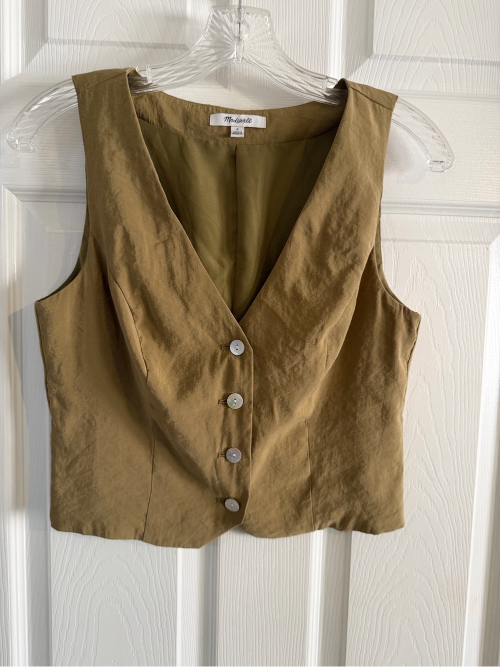 Madewell Olive Green Tan  Button-Front vest rayon
